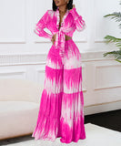 Stylish Printed Lace-Up Long-Sleeved Top & Wide-Leg Pants