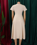 Fashionable Solid Color V Neck Short Sleeve A Line Dress