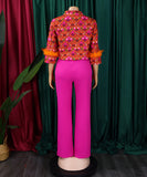 Stylish Printed Long-Sleeved Shirt Wide-Leg Pants Fashion Suit