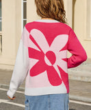 Relaxed Floral Patchwork Pullover Sweater Long Sleeve