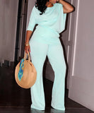 Chic Two-Piece Straight-Leg Suit with Asymmetrical Sleeve Design