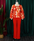 Stylish Printed Long-Sleeved Top And Wide-Leg Pants Set
