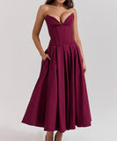 Sexy Sleeveless Plunging Dress Solid Color Polyester