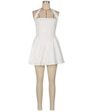 Fitted One Shoulder Halter Dress With Puff Sleeves In Green