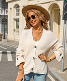 Classic Relaxed Cardigan With Pocket V Neck For Women