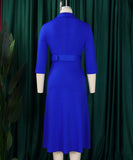 Seductive Solid Color Dress With Tailored Collar and Belt in Red Blue Green