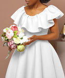Elegant Ruffled Skirt Banquet Dress in Black Red and White
