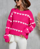 Classic Women Heart Pattern Knit Sweater Trendy Pullover