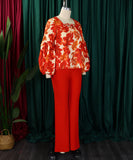 Stylish Printed Long-Sleeved Top And Wide-Leg Pants Set