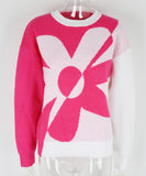 Relaxed Floral Patchwork Pullover Sweater Long Sleeve