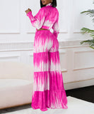 Stylish Printed Lace-Up Long-Sleeved Top & Wide-Leg Pants