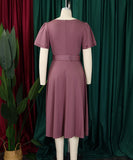 Stylish Solid Color Dress with Flared Sleeves and Square Neck