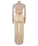 Women's High Neck Sleeveless One-Piece Pants in Apricot Black White