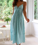 Women's V Neck Striped Bandeau Dress in Blue Cyan Pink Yellow
