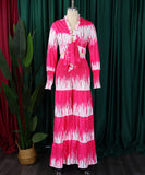 Stylish Printed Lace-Up Long-Sleeved Top & Wide-Leg Pants