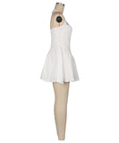 Fitted One Shoulder Halter Dress With Puff Sleeves In Green