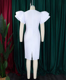 Round Neck Ruffled Sleeve Diamond Studded Halter Dress