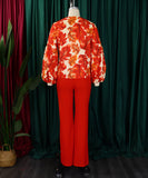 Stylish Printed Long-Sleeved Top And Wide-Leg Pants Set