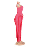 Fluffy Lace Halter Top And Pants Set With Tassels Details