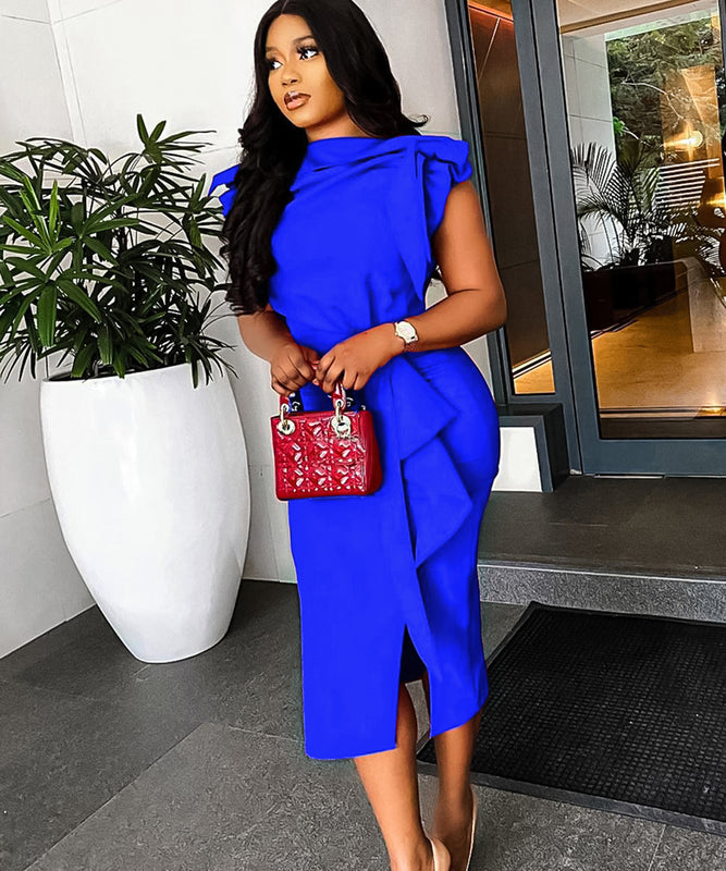 Plus Size Tight Sexy Mid-Length Dress in Blue and Black