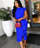 Plus Size Tight Sexy Mid-Length Dress in Blue and Black