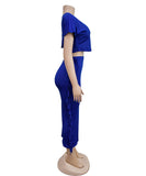 A Two-Piece Set of Solid-Color Fringed Round-Neck Short-Sleeve Long Dress