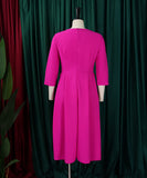 Solid Color Pleated Large Size Dress in Pink Deep Blue and Rose