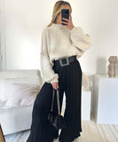 Relaxed Semi High Neck Pullover Sweater For Everyday Wear