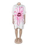 Classic Printed Shirt Dress With Lapel Collar Slim Fit