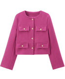 Fashionable Button Embellished Short Blazer Polyester