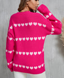 Classic Women Heart Pattern Knit Sweater Trendy Pullover
