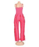 Fluffy Lace Halter Top And Pants Set With Tassels Details