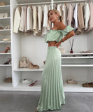 Elegant Plunging Pleated Pants Set Solid Colors Everyday