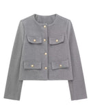 Fashionable Button Embellished Short Blazer Polyester