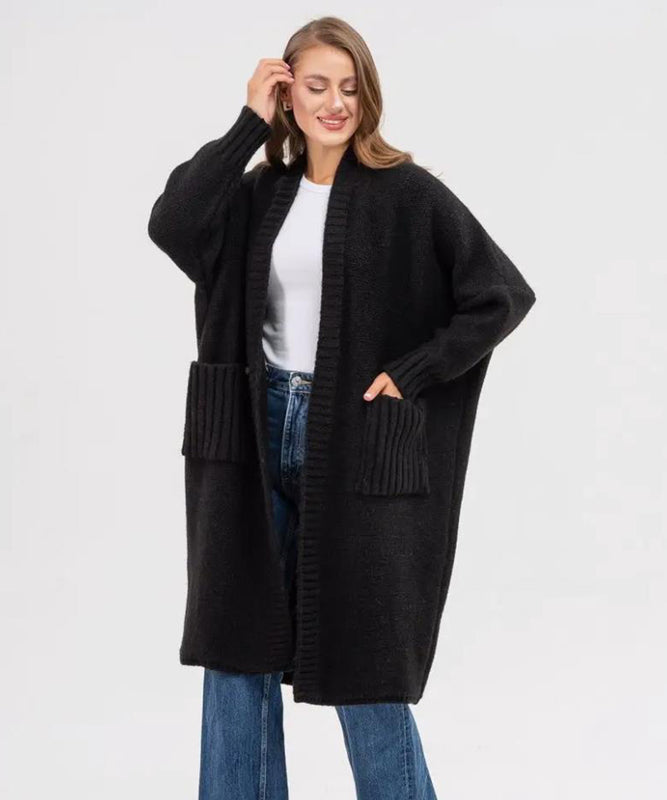 Stylish Solid Color Knitted Midi Sweater