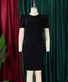 Solid Color Short Sleeved Wraparound Lace Ruffled Dress