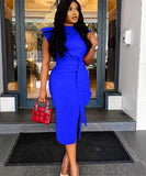 Plus Size Tight Sexy Mid-Length Dress in Blue and Black