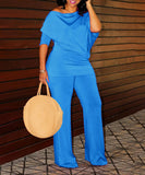 Chic Two-Piece Straight-Leg Suit with Asymmetrical Sleeve Design