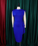 Plus Size Tight Sexy Mid-Length Dress in Blue and Black