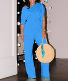 Chic Two-Piece Straight-Leg Suit with Asymmetrical Sleeve Design