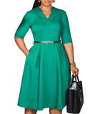 Elegant Solid Color Five-Quarter Sleeve Dress