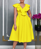 V Neck Ruffled Floral Evening Dress for Elegant Banquets