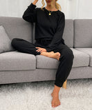 Comfortable Plus Size Long Sleeve Solid Color Lounge Set