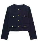 Fashionable Button Embellished Short Blazer Polyester