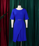 Fashionable High-Waisted Pleated Dress With Five-Quarter Sleeves