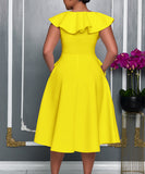 V Neck Ruffled Floral Evening Dress for Elegant Banquets