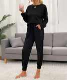 Comfortable Plus Size Long Sleeve Solid Color Lounge Set