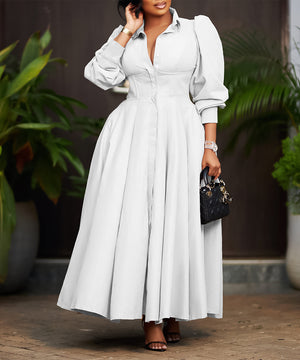 Solid Color Long Sleeve Swing Dress in Light Pink Black Red White