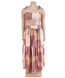 Plaid Sleeveless Blazer With Wide Skirt Set In Vibrant Colors