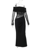 Sultry Off Shoulder Dress Net Dress With Openwork In Black